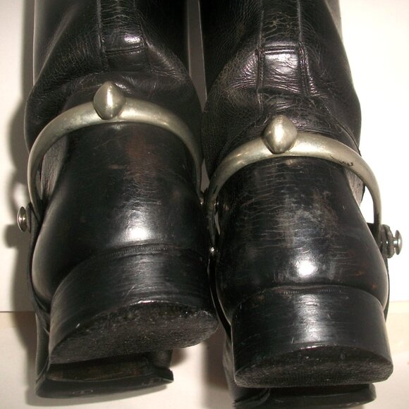 Vintage 80's Handmade Black Leather Bespoke Riding Boots w Metal Spur Harness 9M - Picture 3 of 16